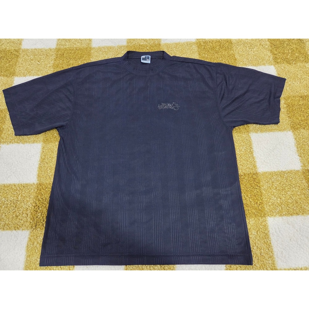 Southpole Vintage Navy Blue Textured Pinstripe T-Shirt Mens XL Streetwear Logo